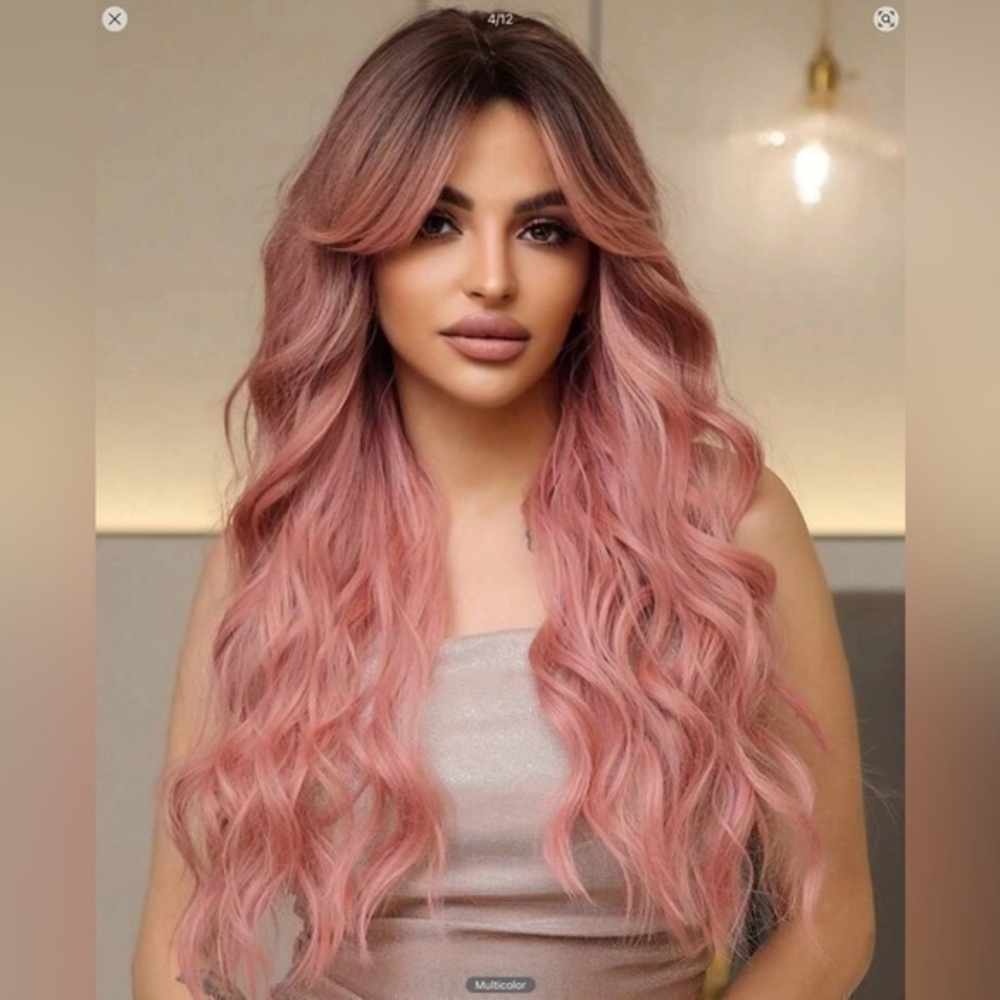 ✨NWT 26 Inch Butterfly Haircut Synthetic Wig ombré pink - Picture 2 of 9